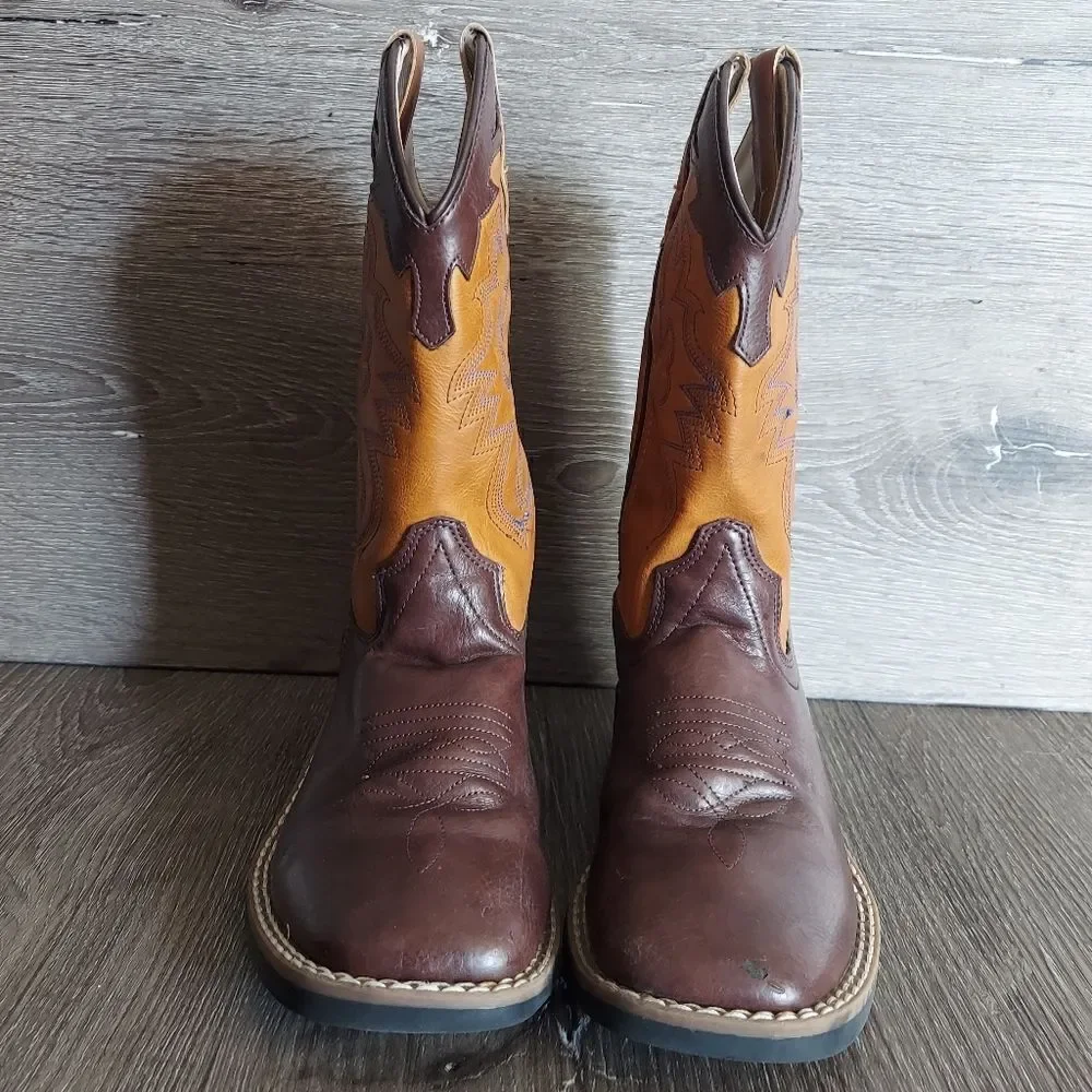 Old West Children All Over Leatherette Material Broad Square Toe Western Boot 2D
